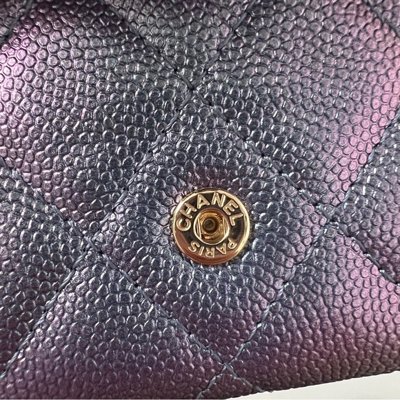 Chanel Iridescent Purple Light Gold Hardware Classic Flap Card Holder - Picture 11 of 12